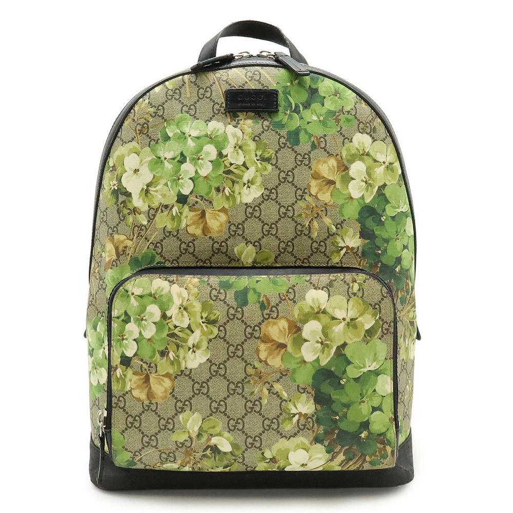 Gucci GG Blooms Supreme Backpack Leather Beige Cream Black Green Multicolor